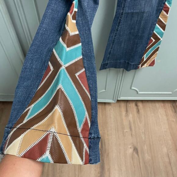 Rock & Roll Denim Cowgirl Leather Patch Trouser Jeans Size 32 Western Country - Picture 8 of 9